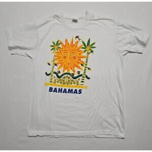 Vintage Bahamas Shirt Large Sun Graphic Print Tropical White Tee 90s
